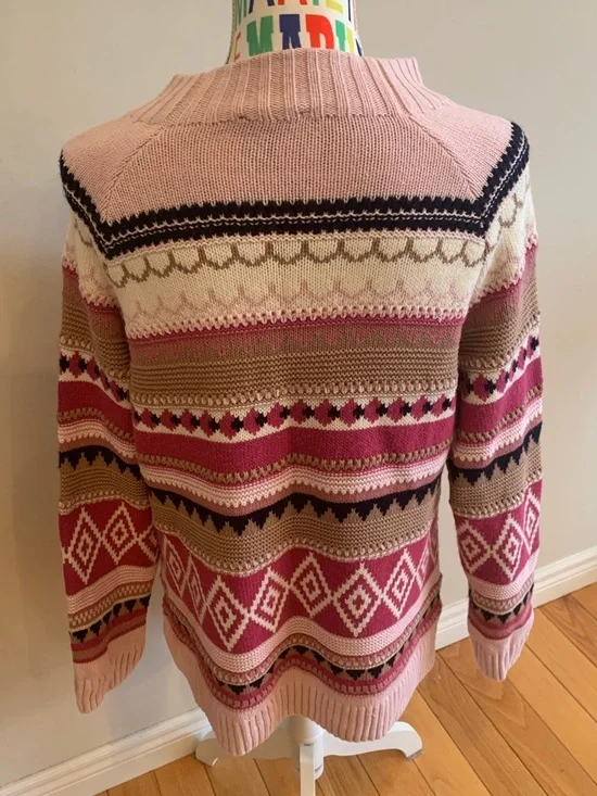 Olsen Pink and Cream Patterned Crewneck Sweater - Picture 4 of 6